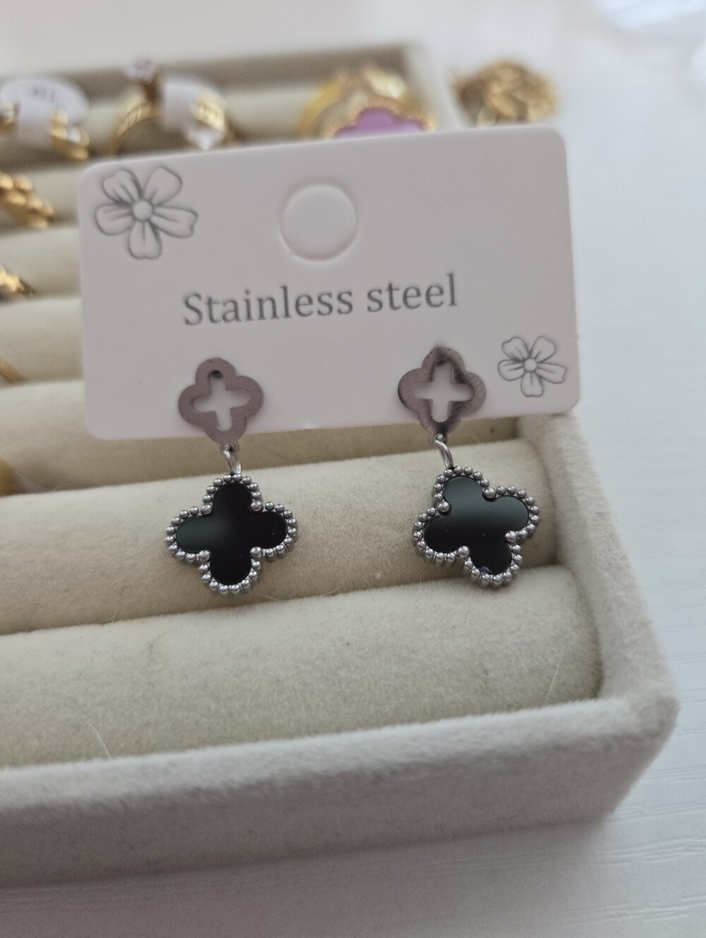 Silver | Black Clover Earrings